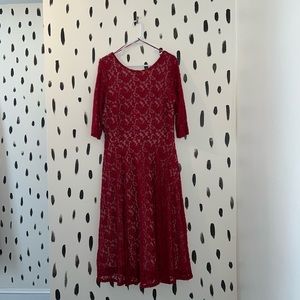 Womens Size 14 Red Lace Dress with nude under-slip